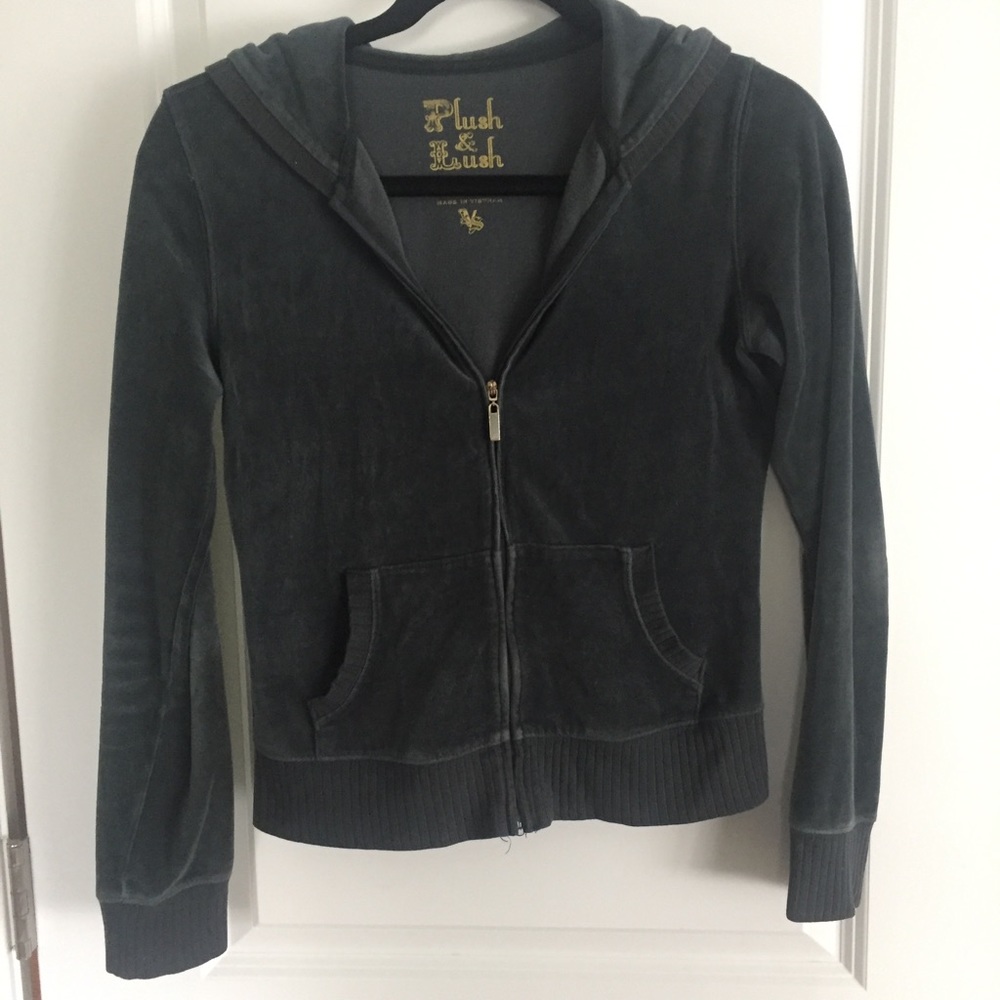 Velour hoodie zip-up (grey)