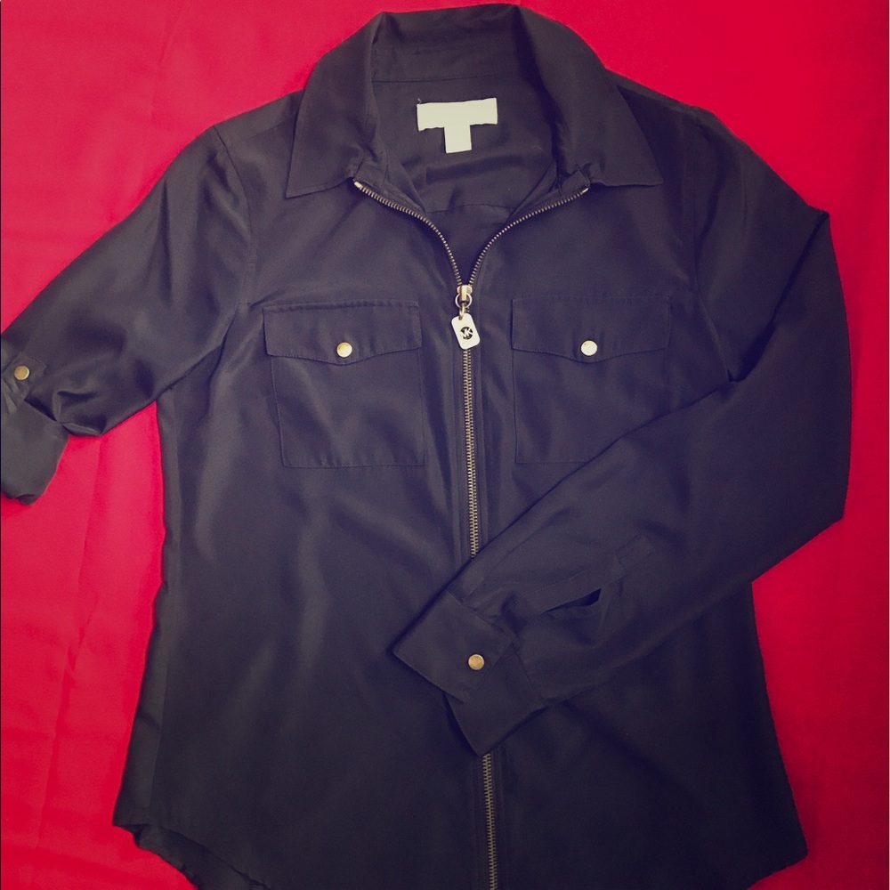 Michael Kors Crepe Zip Logo Shirt