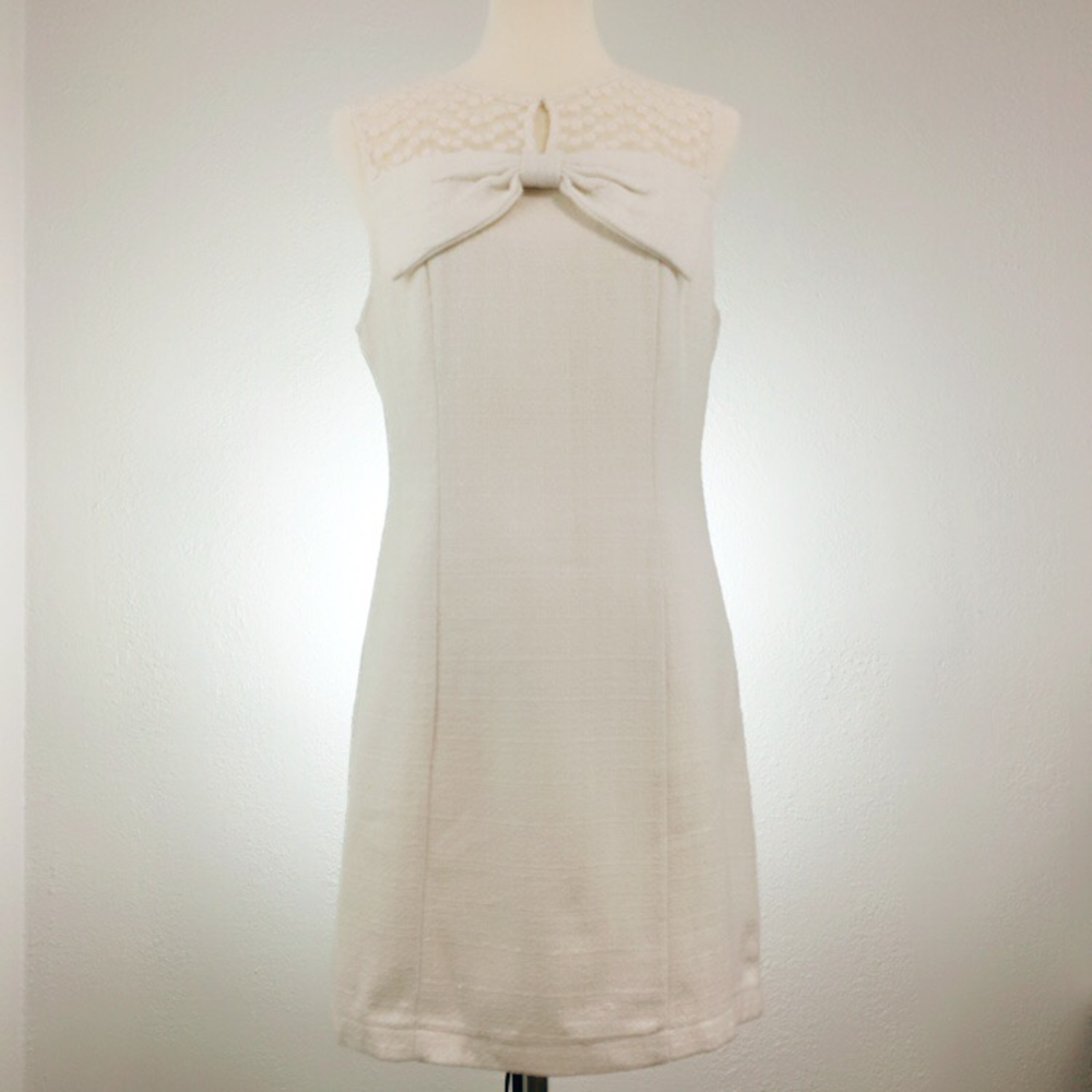 Modcloth Monteau Cream Tweed Bow Coctail Dress