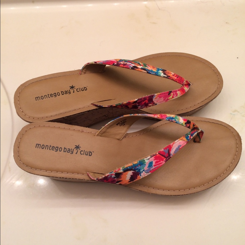Montego Bay Club Tropical Wedge Sandals Size 9