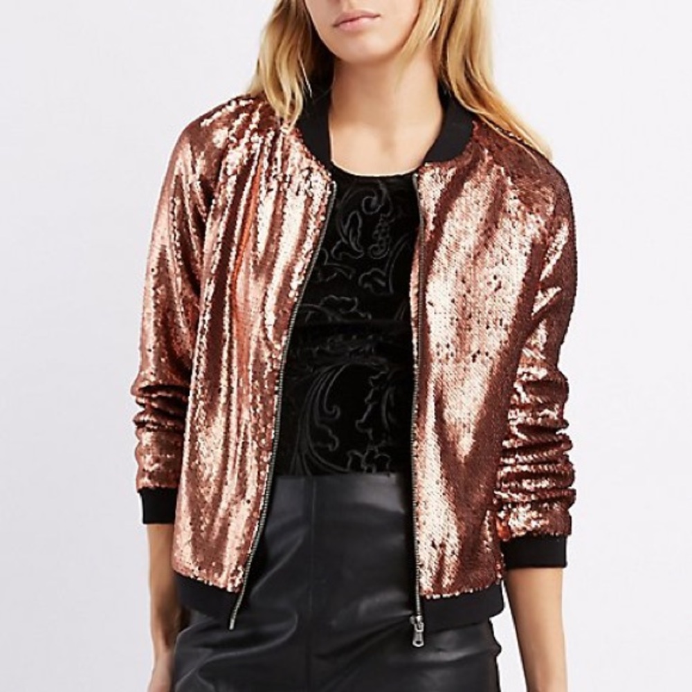Sequin Zip-Up Bomber Jacket