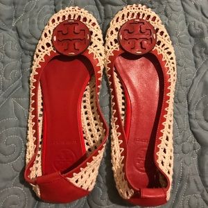 Tory Burch red woven flats size 37