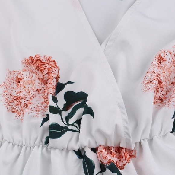 Ruffled Floral Deep V Surplice Romper - Picture 2 of 3