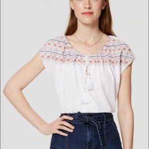 LOFT white yoke embroidered tee