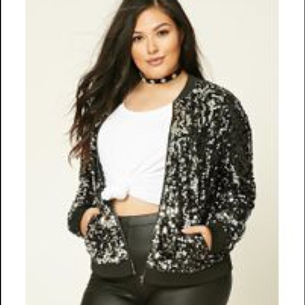 Plus Size Sequined Bomber