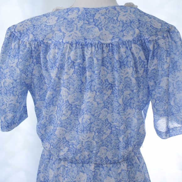 SOLD Vintage 80s Prairie Style Blue Floral Dress - Picture 2 of 8