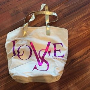 Victoria Secret Love tote bag beige gold