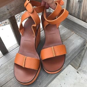 Orange leather strapped Miu Miu Wedge. 36.5