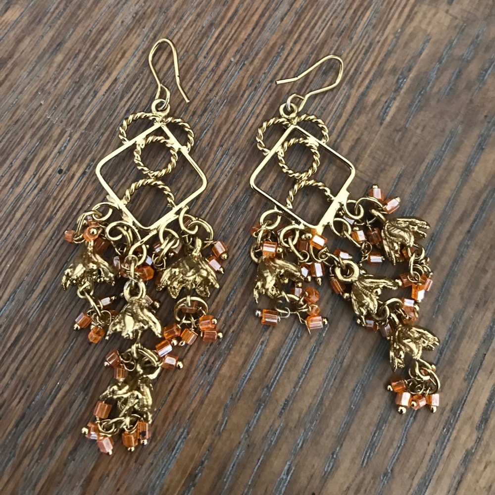 Orange and antique gold earrings
