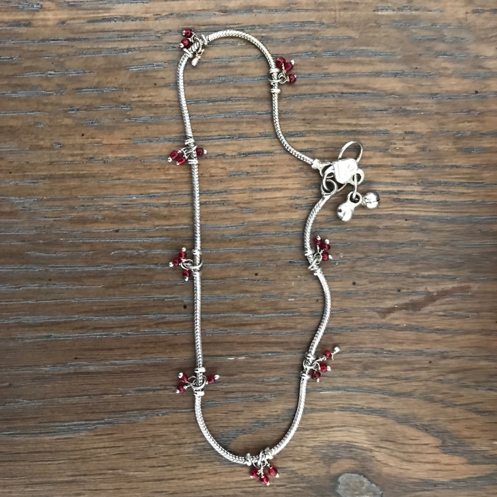 Anklet genuine silver with red beads