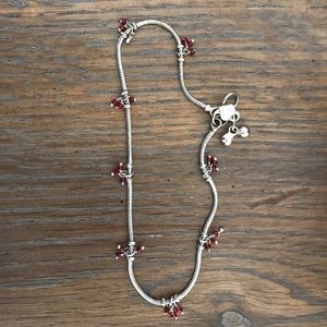 Anklet genuine silver with red beads