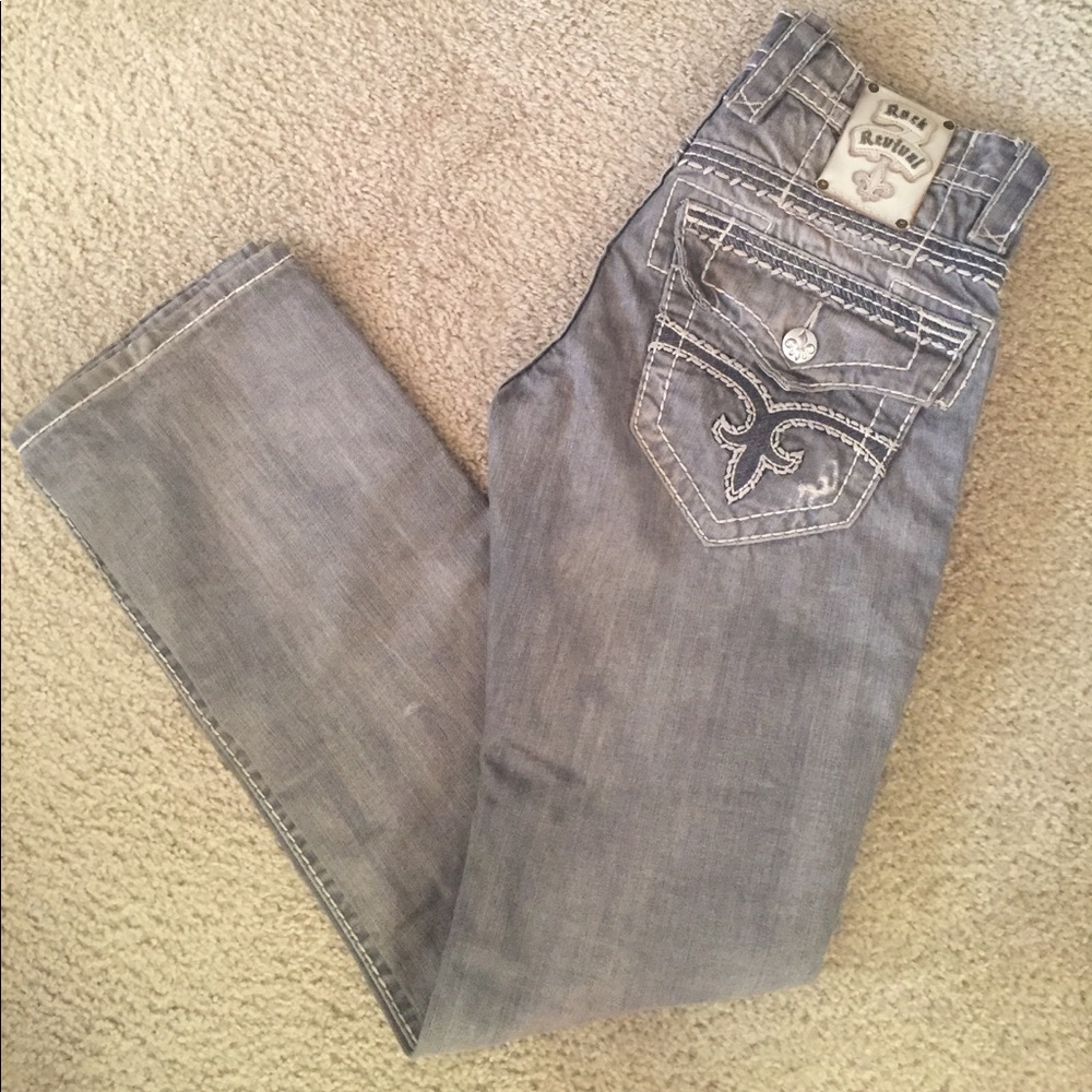 Men's Straight Gray Rock Revival Jeans 29x34