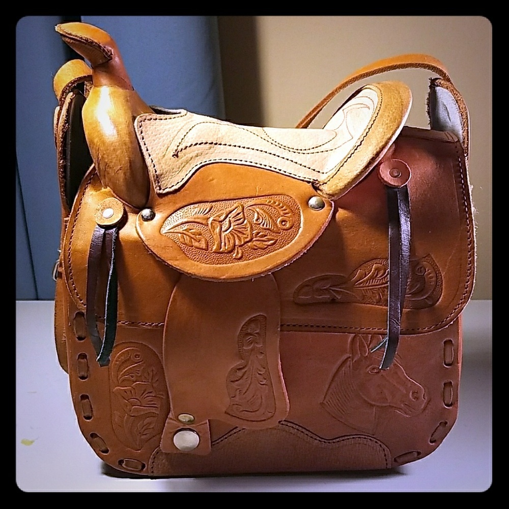 Handmade, hand-tooled Genuine Leather Saddle Purse