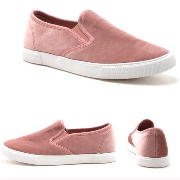 1 LEFT💕pink velvet slip on sneakers - Picture 2 of 3