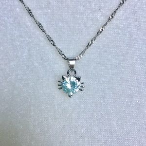 Crystal Cat Pendant Necklace 925 Silver