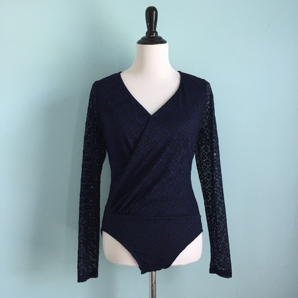 Xhilaration Tops - Navy Lace Long Sleeved Bodysuit