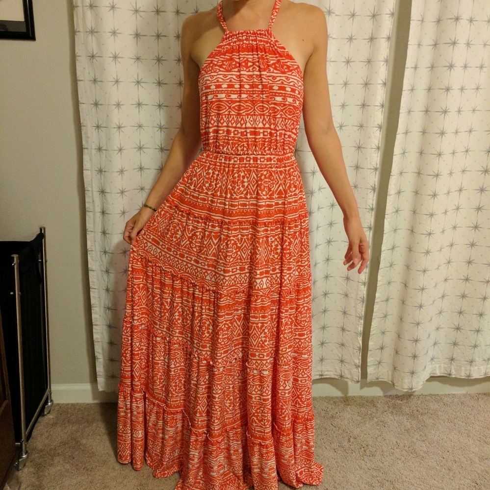 Tbags los angeles womens halter neck tiered maxi