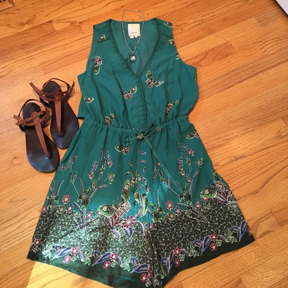 Anthropologie Pants - Anthropologie Elevenses Green Papillion Romper