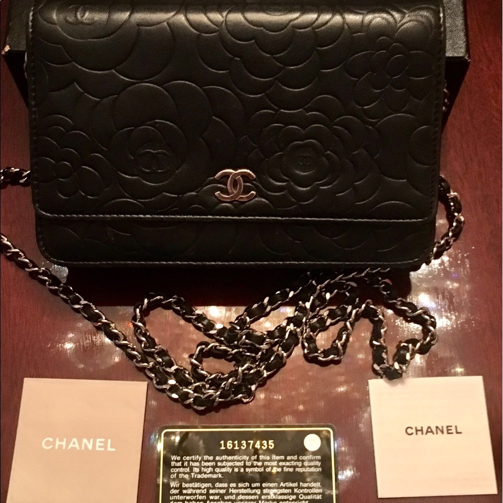 Chanel Camellia Black Lambskin WOC