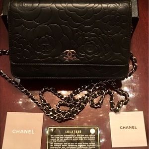 Chanel Camellia Black Lambskin WOC