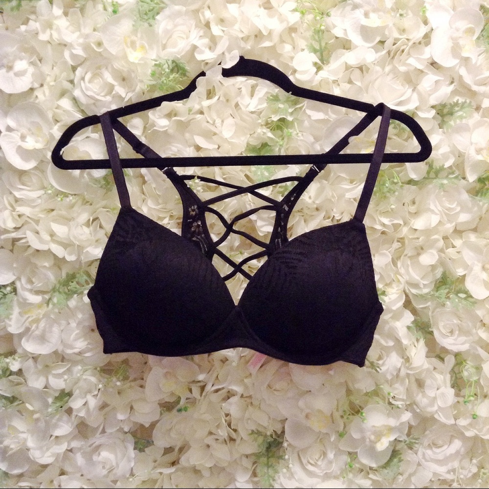 PINK Large Black Wireless Push Bra