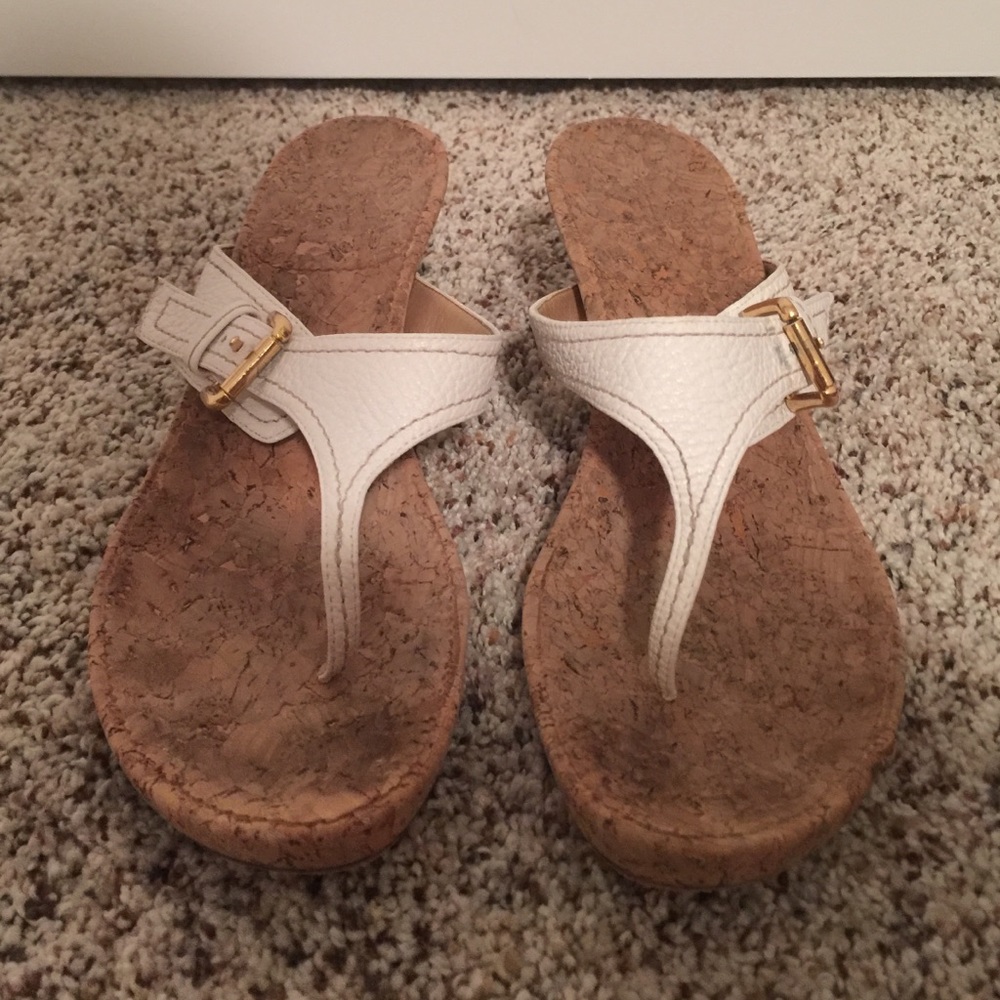 Stuart Weitzman white sandal with low heel