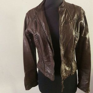A faux leather jacket.