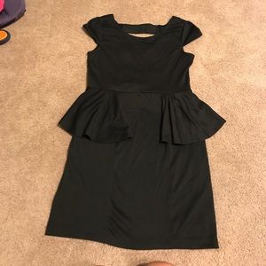 Black short sleeve peplum dress with open back