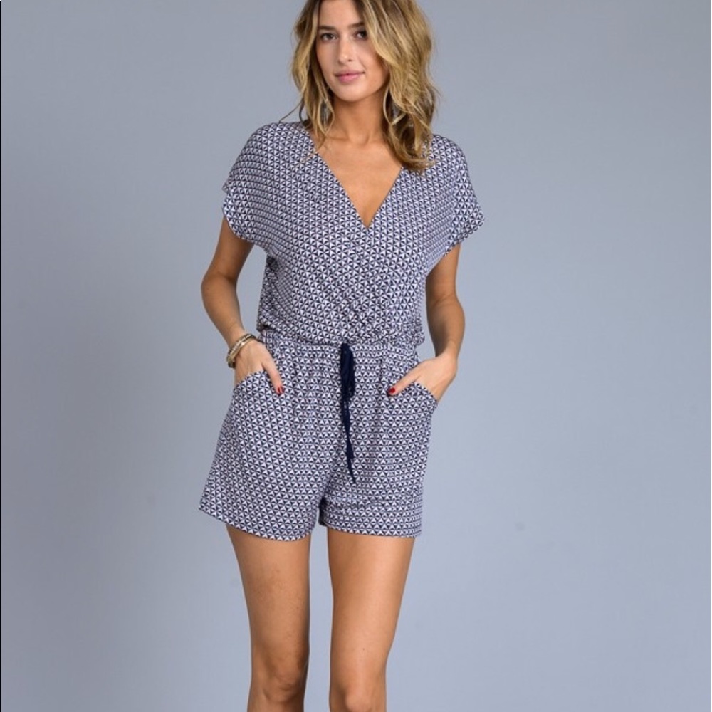 Cap Sleeve Shorts Faux Wrap Romper NWT