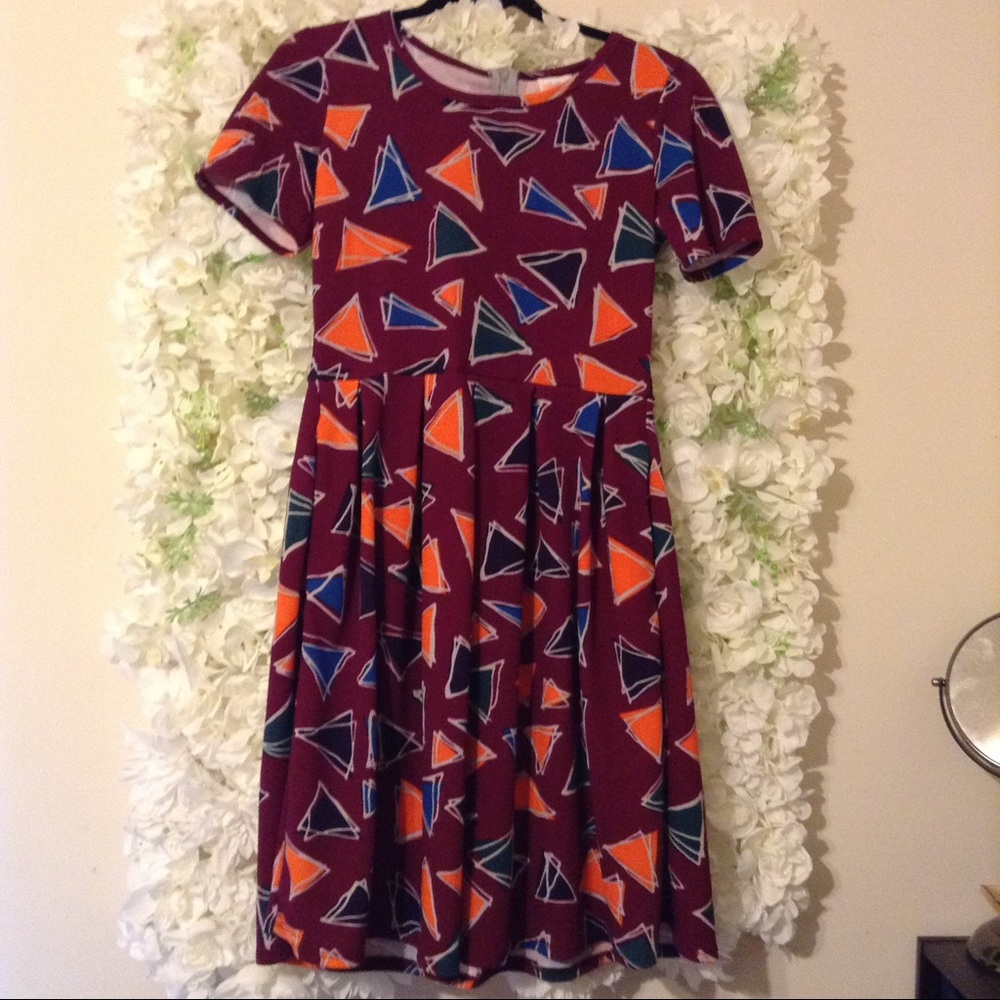 Lularoe Amelia Maroon Triangles Dress