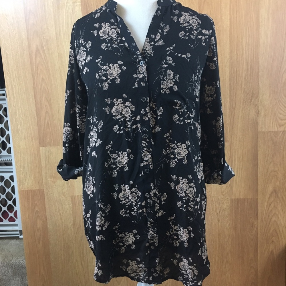 forever 21 black and cream floral tunic