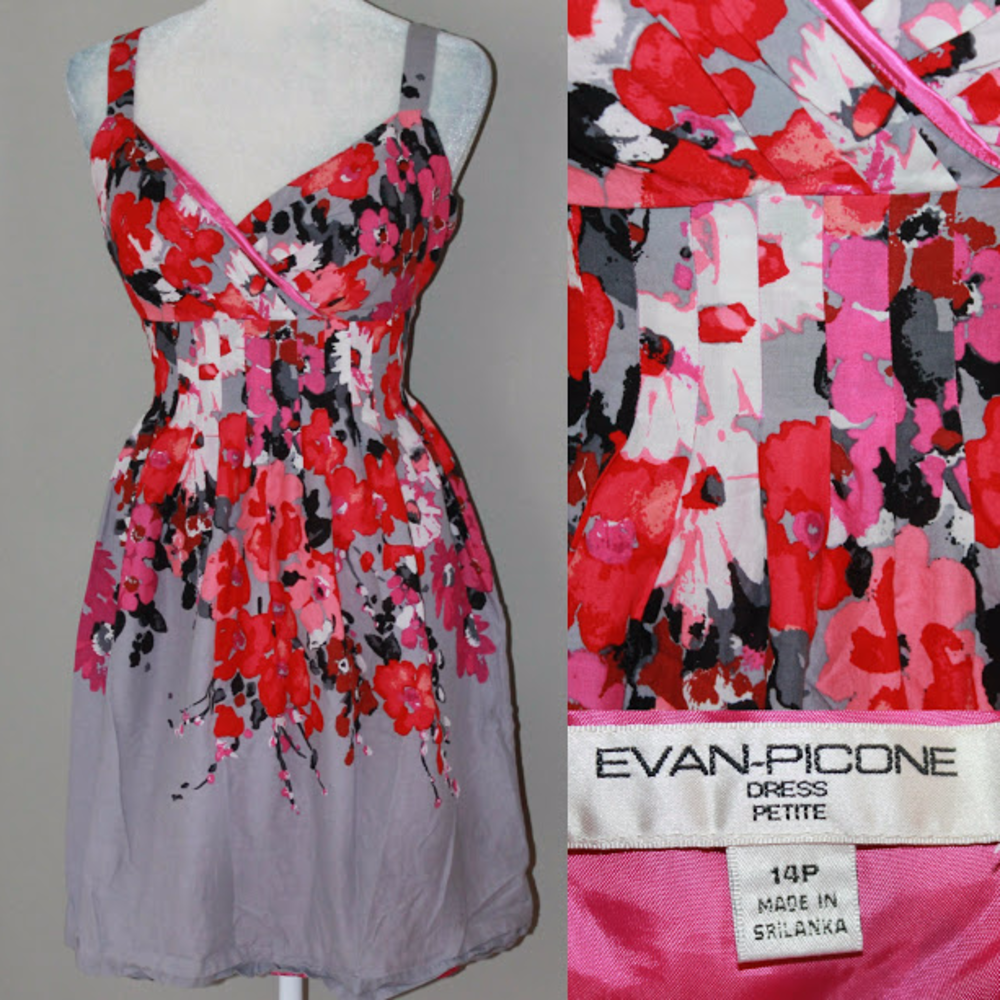 Evan Picone Petite Grey and Pink  Floral Dress