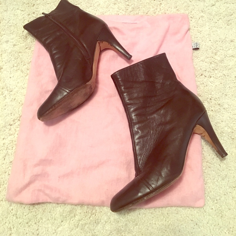 Dark brown, Heeled mid height boots, cap toe
