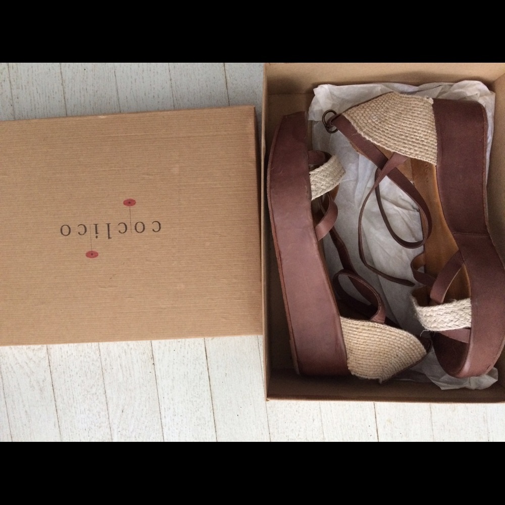 Wedge sandals leather with rope