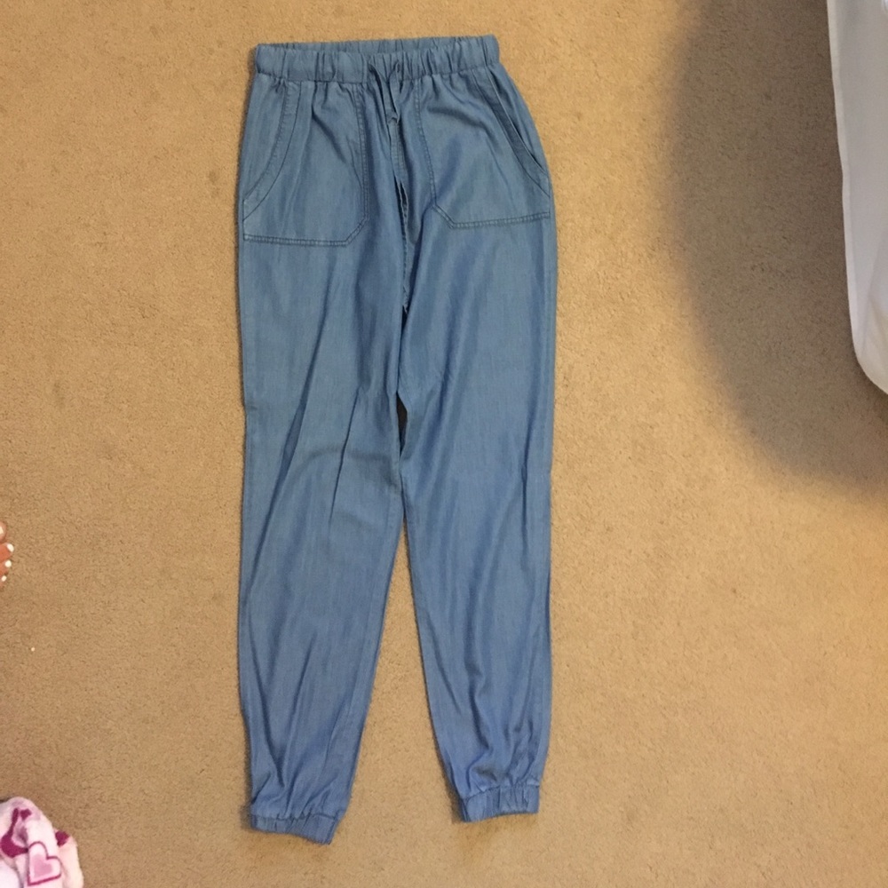 Brass Plum scrunch pants. Jean looking