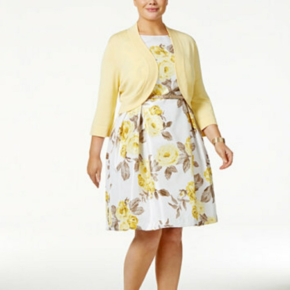 Floral-Print Fit & Flare Dress and Shrug Sweater