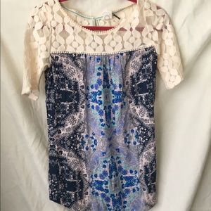 Anthropologie blue tunic embroidery XS