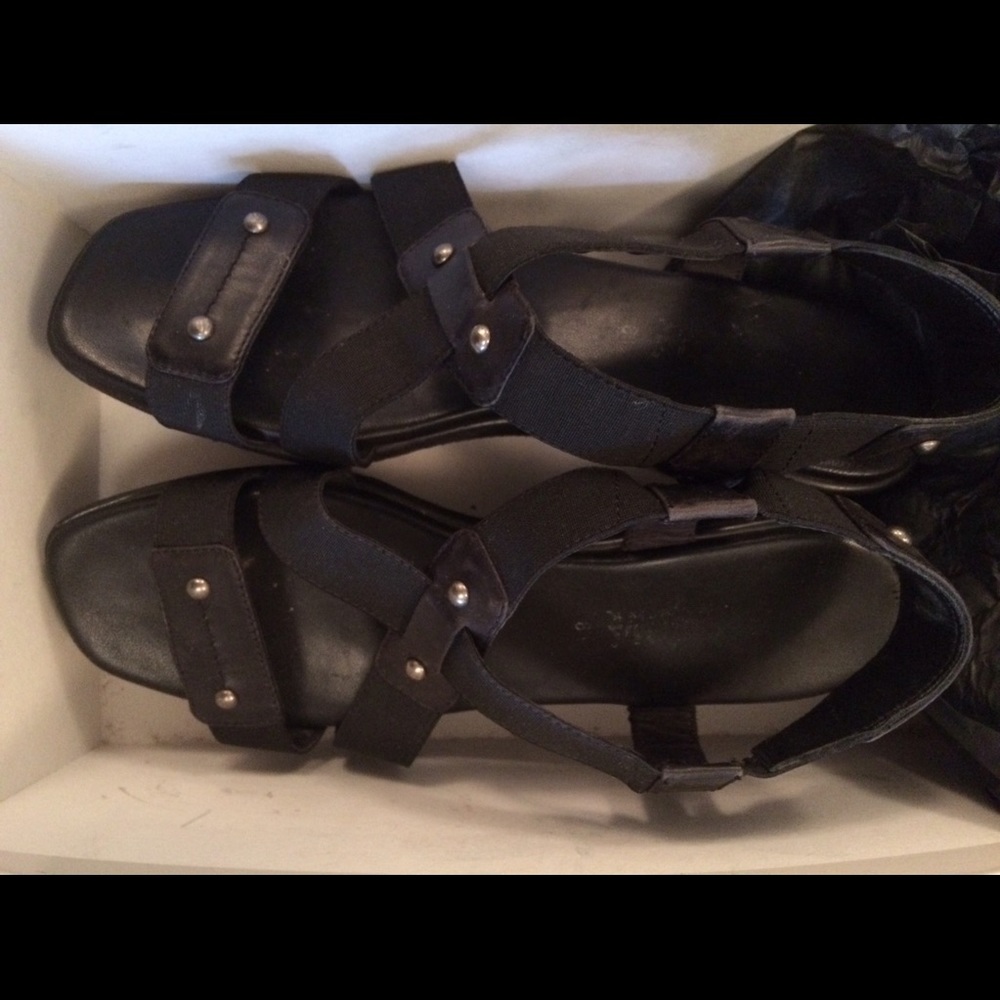 Wedge black leather sandals