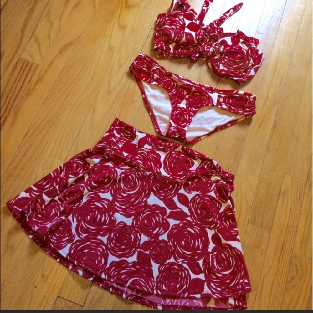 Robin Piccone Rose Print  3 piece Bathing Suit