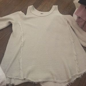 Free People Cut Out Shoulder Sweater in Creme
