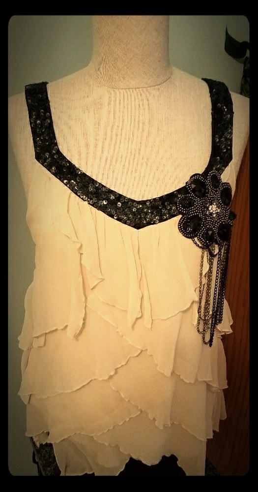 Matty M layered blouse with sequin trim