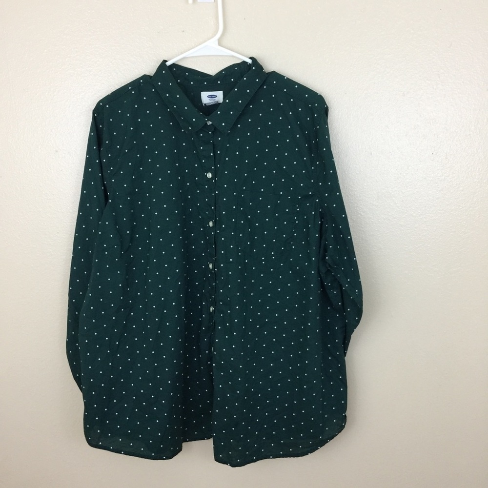 Old Navy Plus size Cotton Green Polka Dot  Shirt