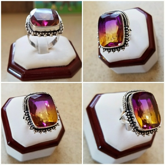 Jewelry 32 ct Natural Ametrine Ring 925 Sterling Silver Size  Genuine 32ct Ametrine Ring size 8