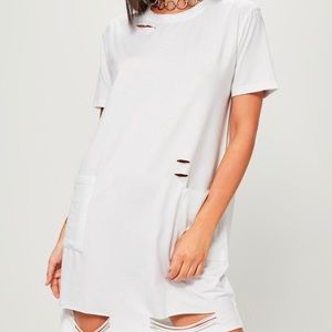 Missguided white distressed t-shirt dress