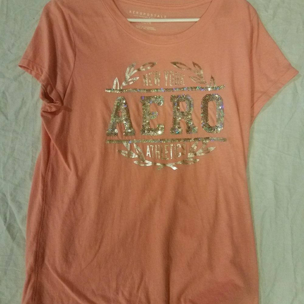 Aeropostale ladies t-shirt in coral w/sequins