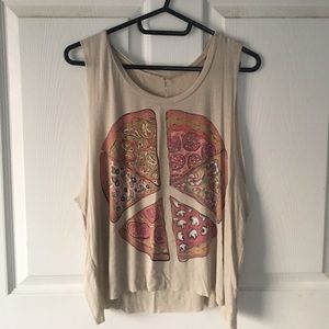 graphic pizza peace sign tank