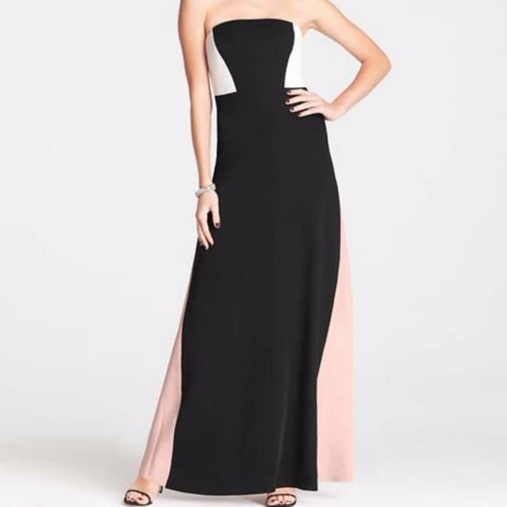 Ann Taylor Full Length Color Block Strapless Gown