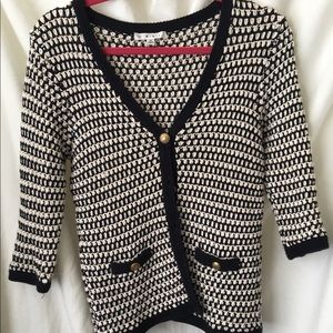 Cabi black cream gold button knit sweater M