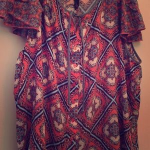 NWOT Pure Energy SZ 4 peach and blue patterned top