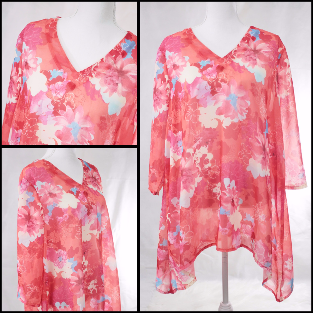 Indigo Soul Semi Sheer Floral Print Tunic Top